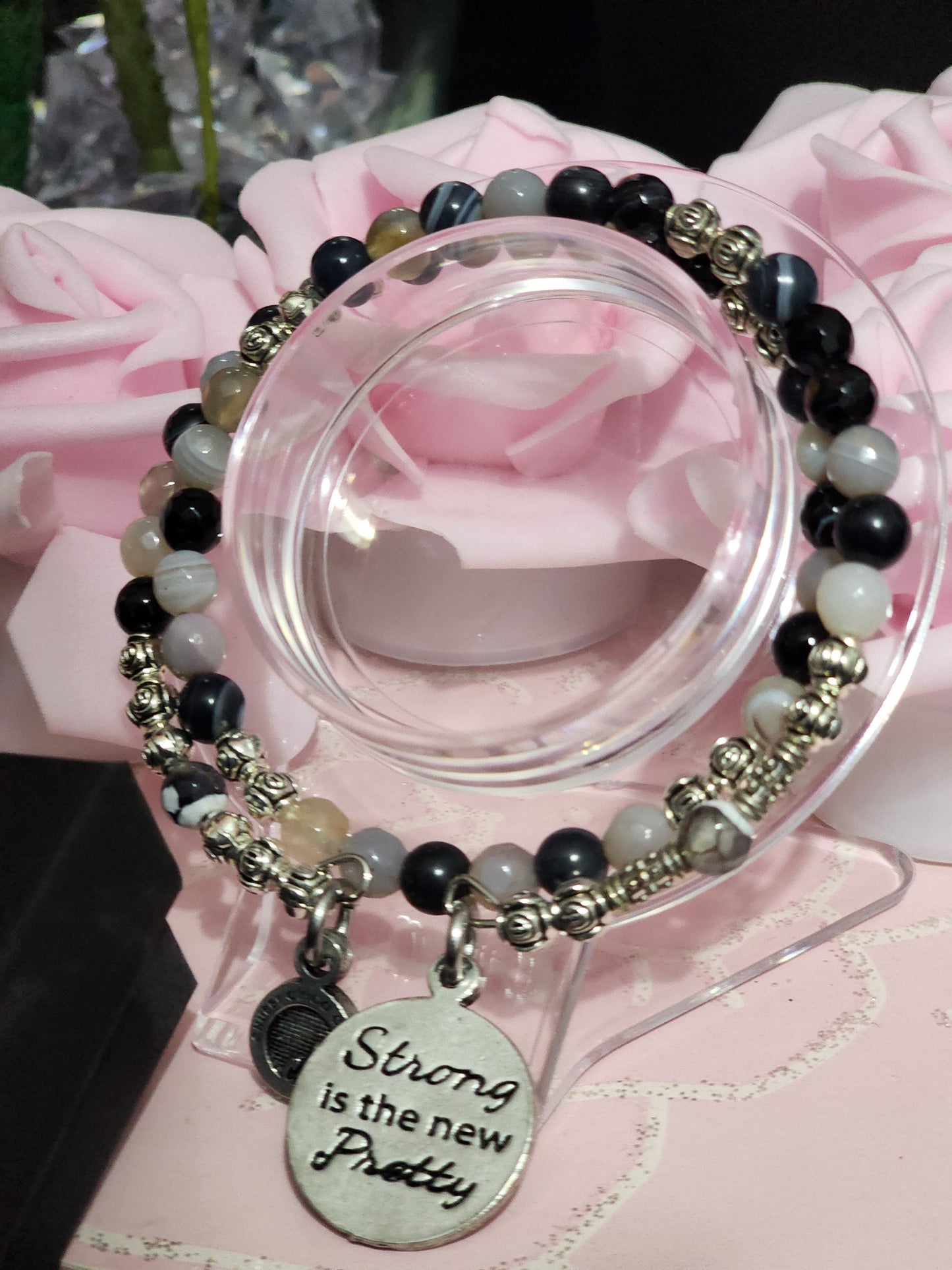 Strong is the New Pretty, Quartz Agate Black & White Stone COIL Bracelet