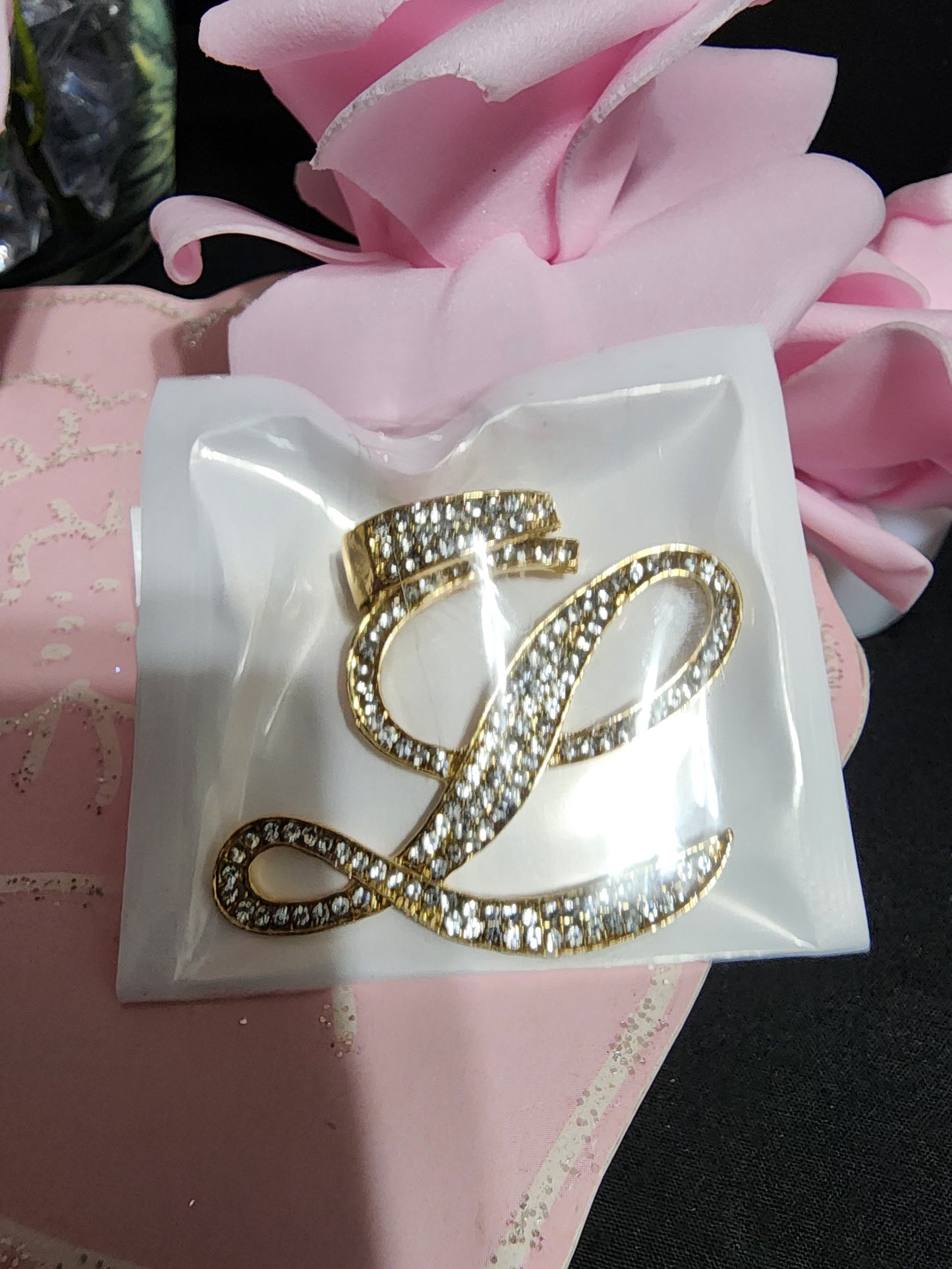Bling Iced Out Paved Rhinestone Cursive Letter Pendant with Necklace