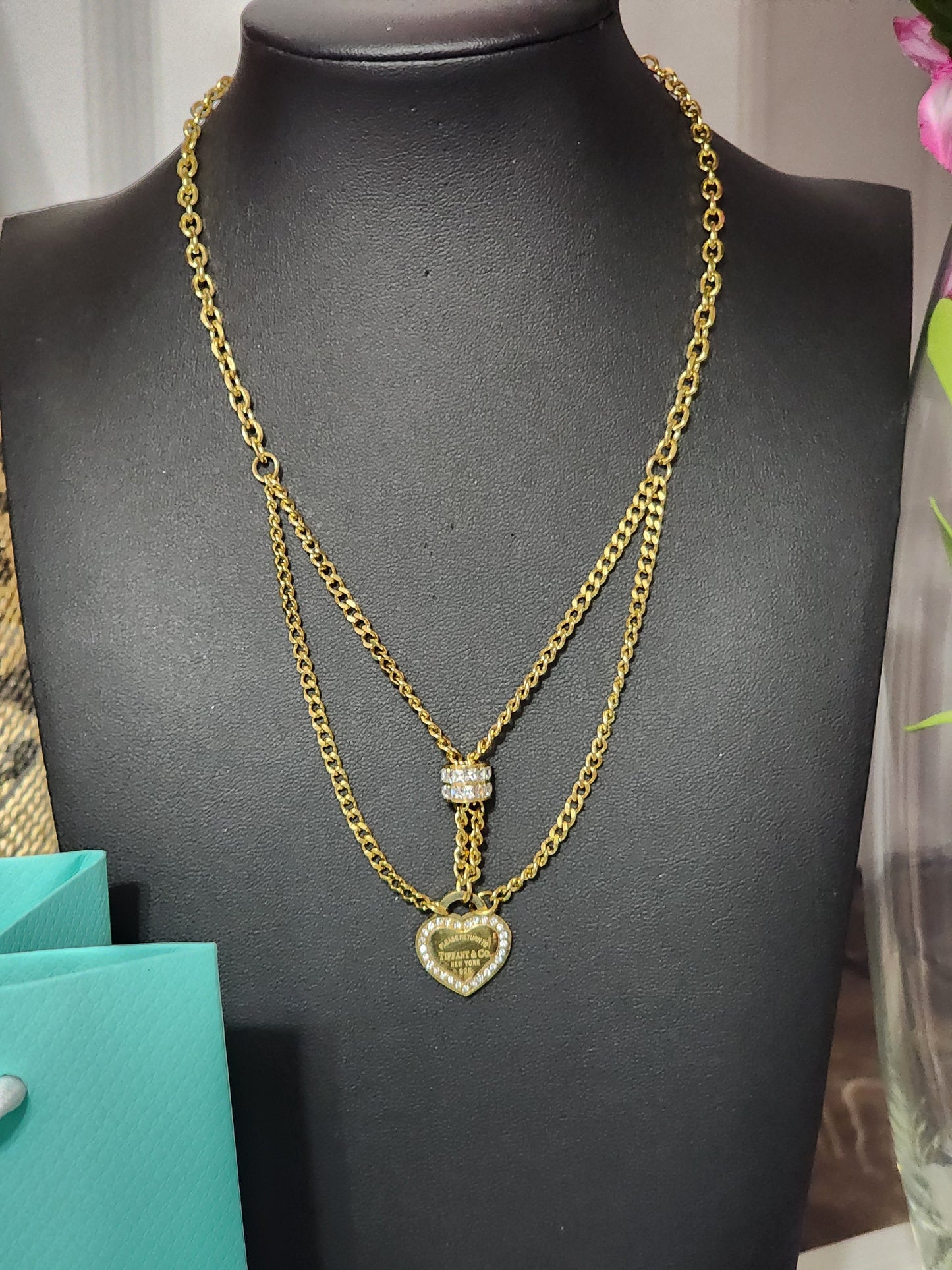 Gold Stainless Steel Necklace with Gift Box and Bag