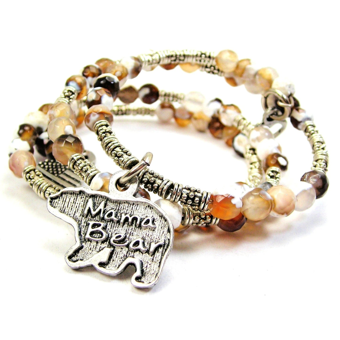 Mama Bear Microcrystalline Quartz Wrap Coil, Agate Stone Bracelet