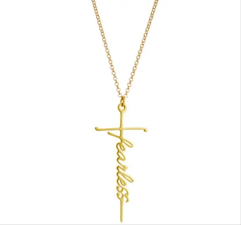 Cross /Faith, Jesus, Blessed, Believe, Pray, Fearless and Strength Silver or Gold Plated Pendant Necklace with 18inch chain