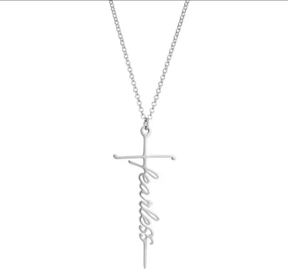 Cross /Faith, Jesus, Blessed, Believe, Pray, Fearless and Strength Silver or Gold Plated Pendant Necklace with 18inch chain