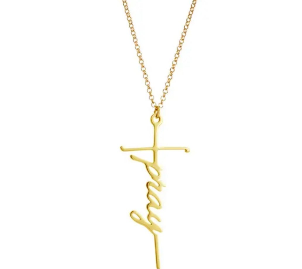 Cross /Faith, Jesus, Blessed, Believe, Pray, Fearless and Strength Silver or Gold Plated Pendant Necklace with 18inch chain