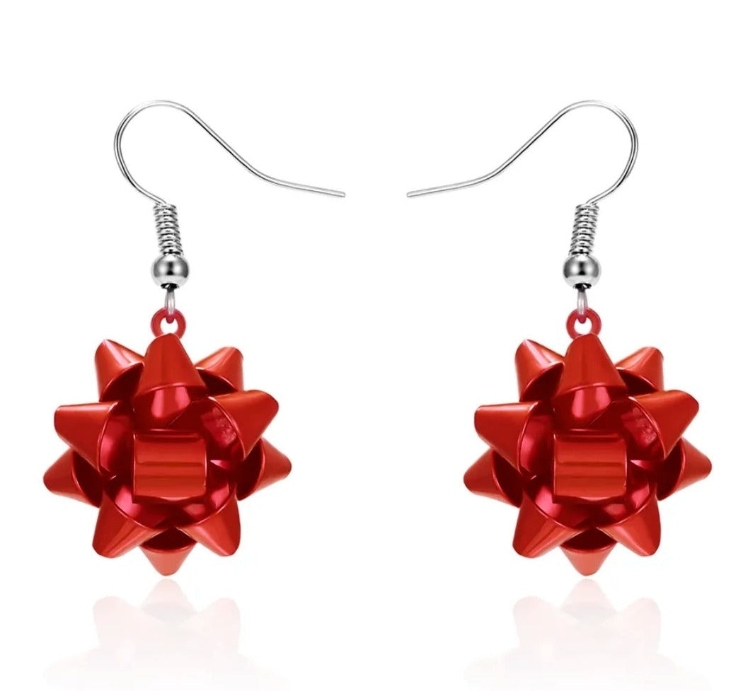 Christmas Bow Earrings (Red or Green)