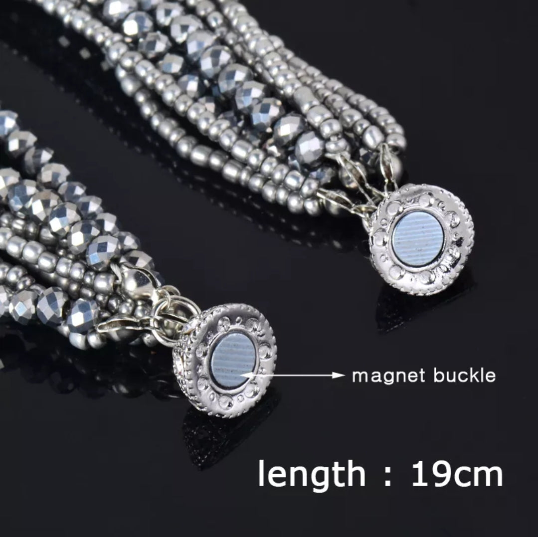 Multi-Layer Crystal Seed Bead, Magnetic Bracelets - Available in White, Silver, Blue Zircon, Hematite, Black, Champagne and Champagne Brown!