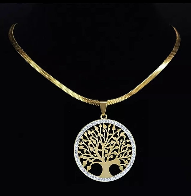 Tree of Life Pendant on Herringbone Stainless Steel Chain