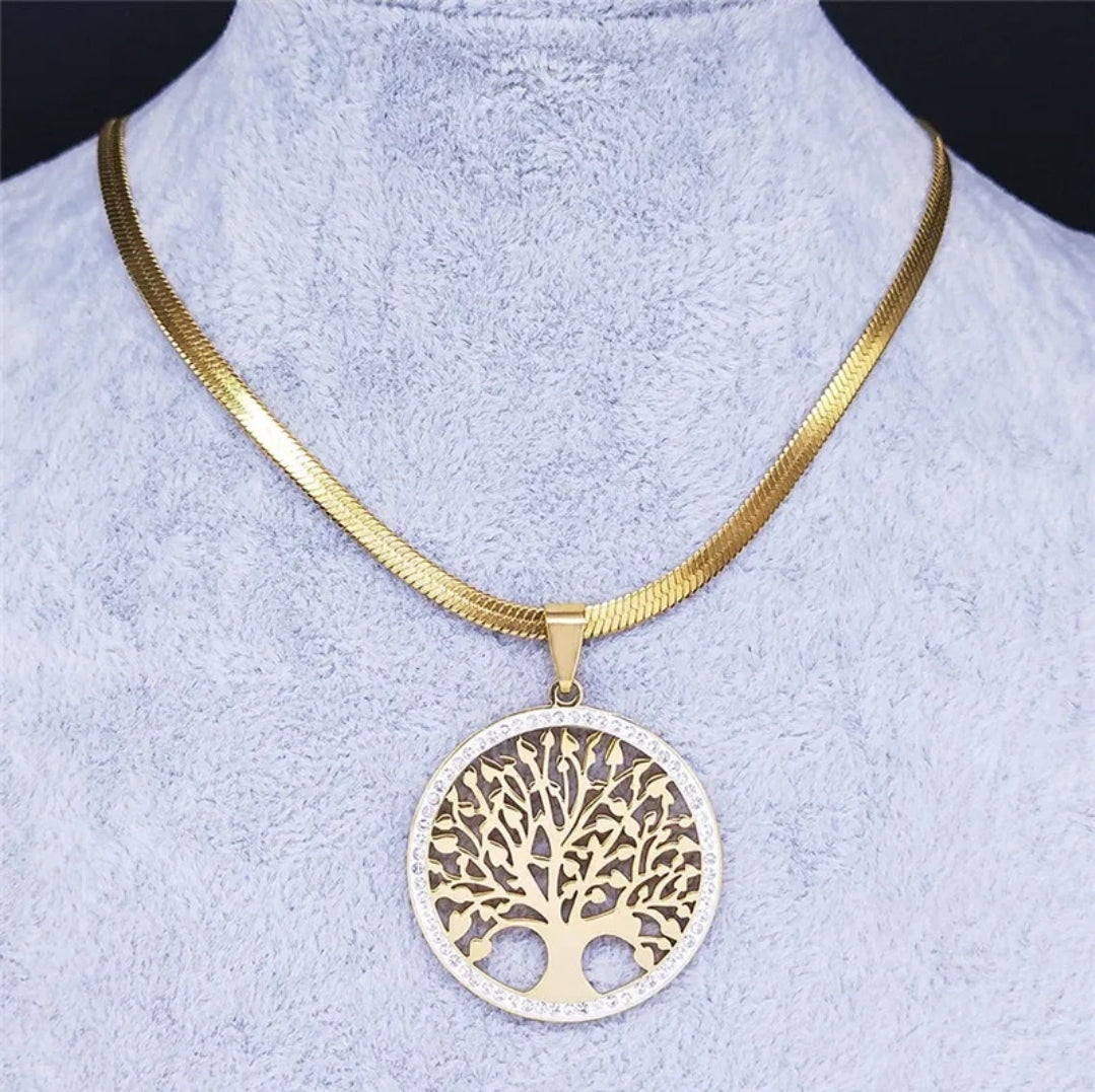 Tree of Life Pendant on Herringbone Stainless Steel Chain
