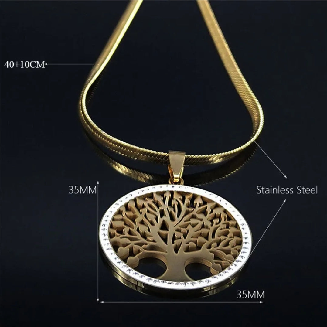 Tree of Life Pendant on Herringbone Stainless Steel Chain