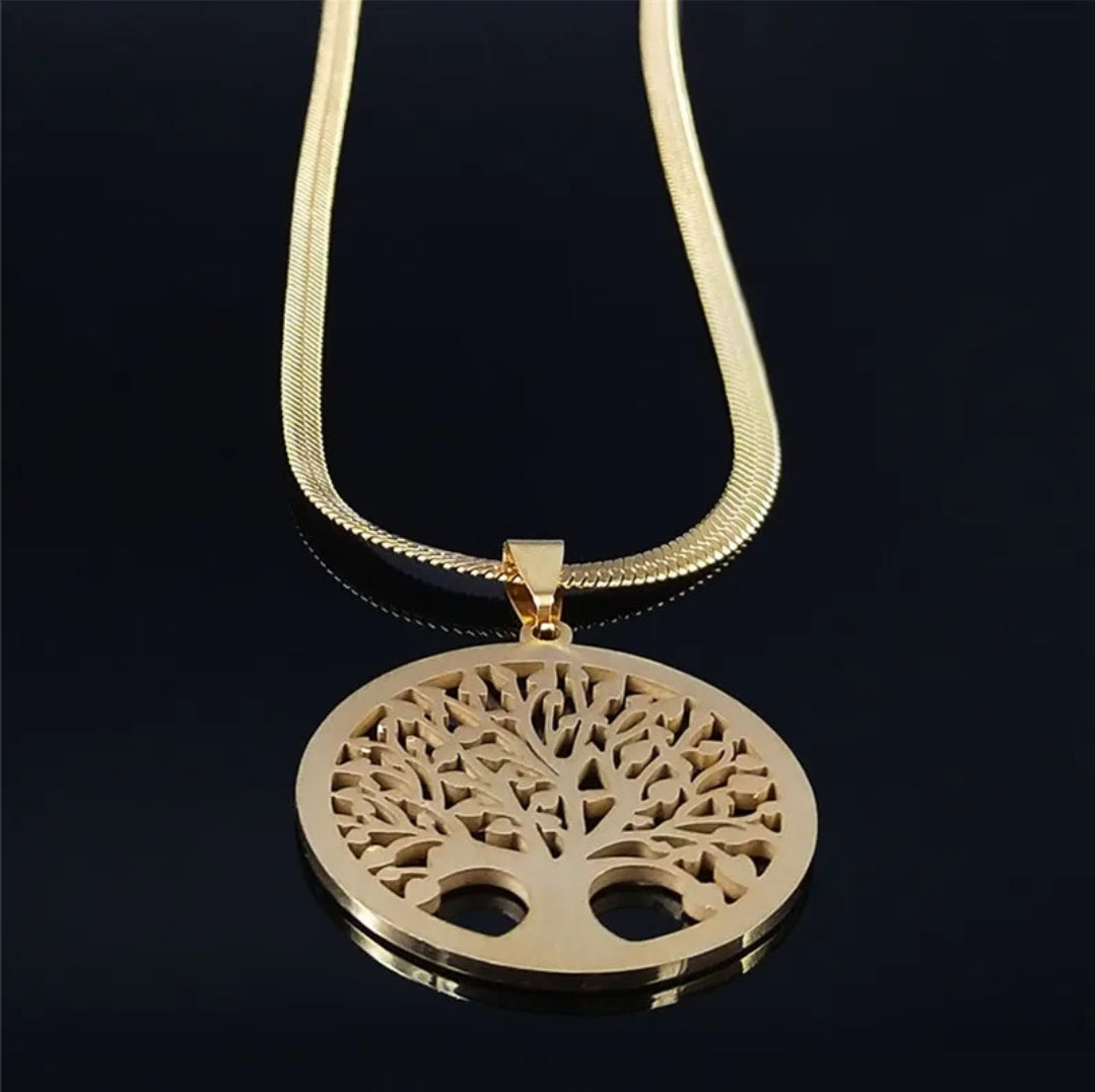 Tree of Life Pendant on Herringbone Stainless Steel Chain