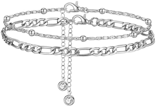 2pcs Stainless Steel Anklets, Gold or Silver