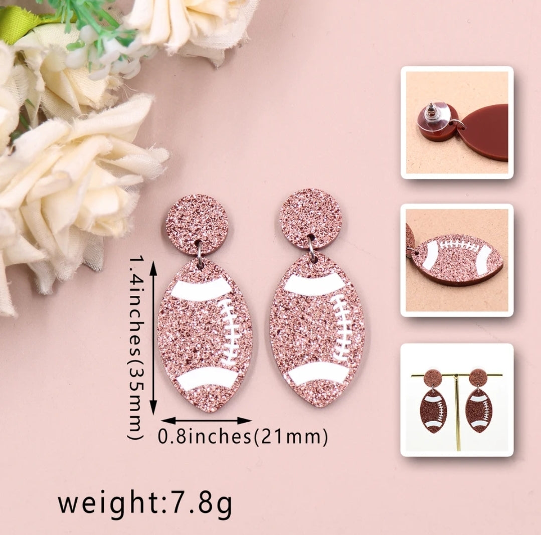 Glitter Brown Football Earrings