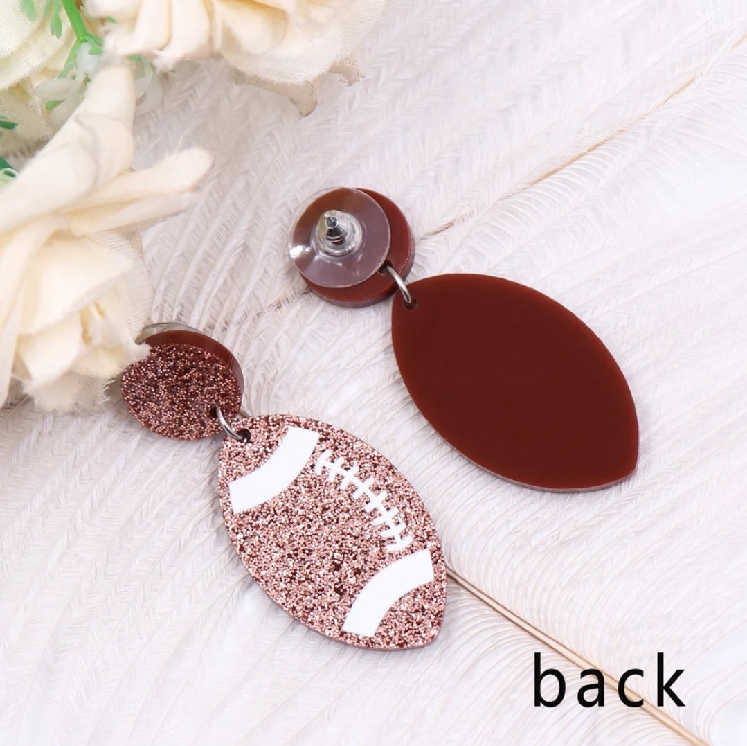 Glitter Brown Football Earrings