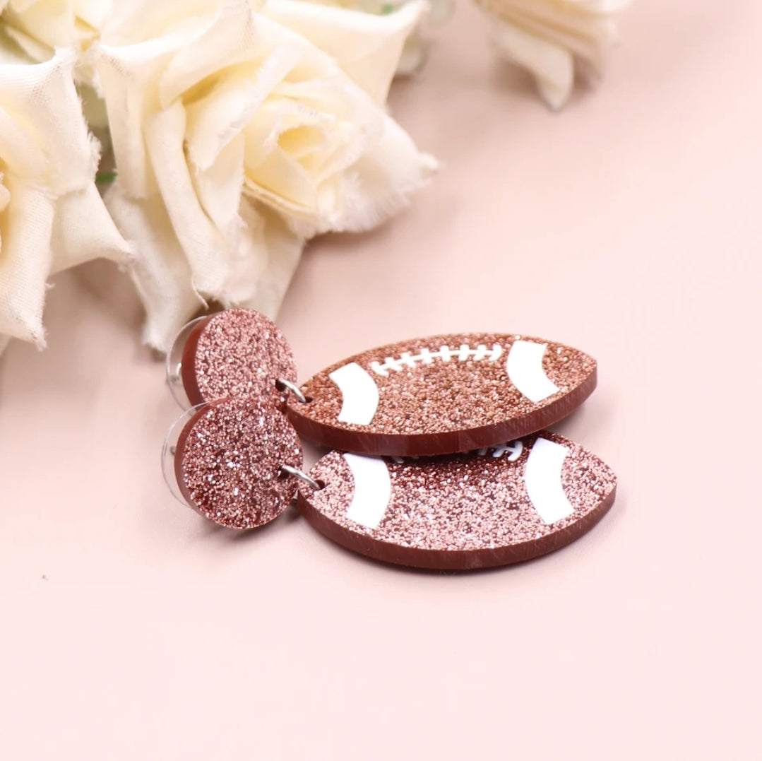 Glitter Brown Football Earrings