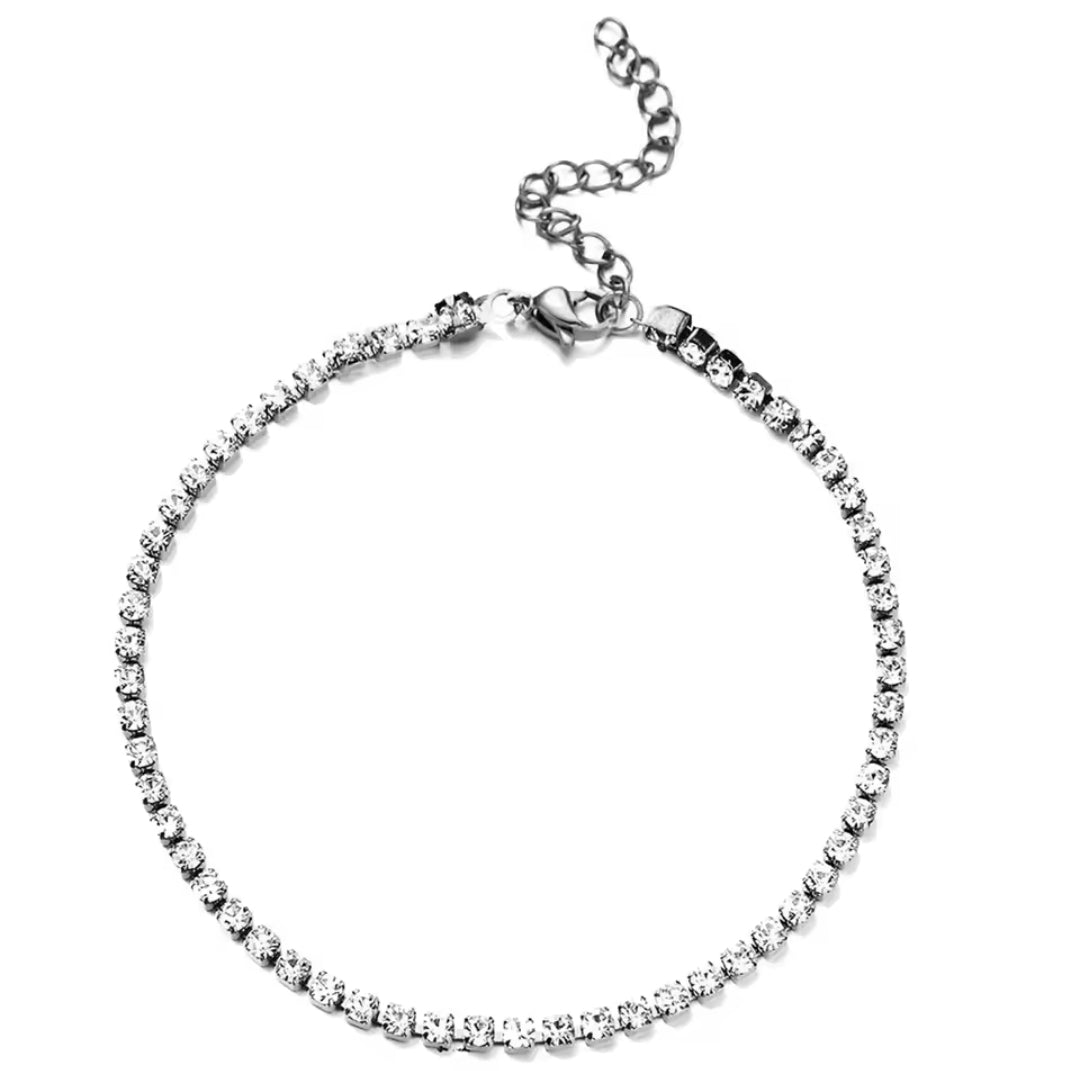 Stainless Steel Dainty Rhinestone Crystals Gold or Silver Tennis Anklets