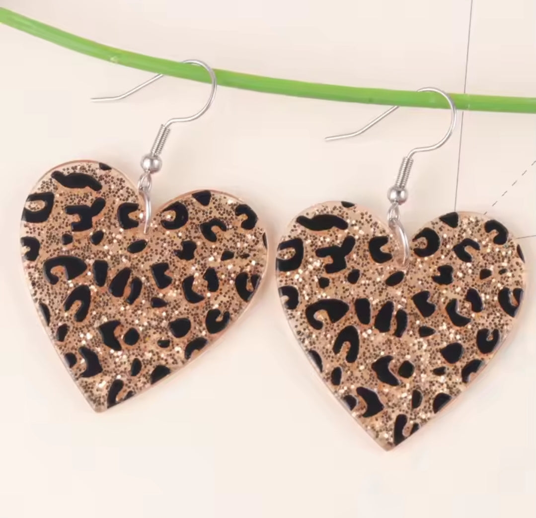 Leopard Heart Shaped Valentines Day Earrings!