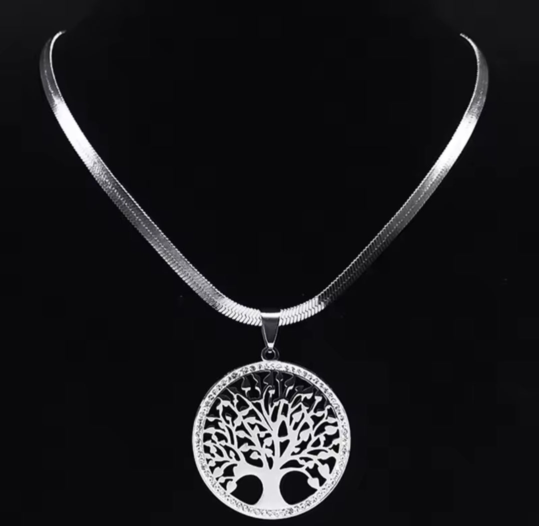 Tree of Life Pendant on Herringbone Stainless Steel Chain