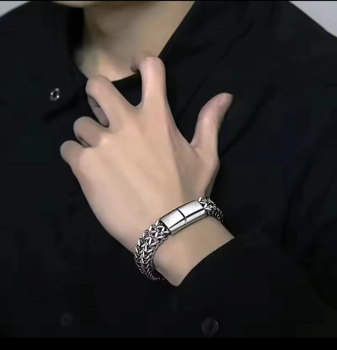Silver Stainless Steel Chunky Bracelet