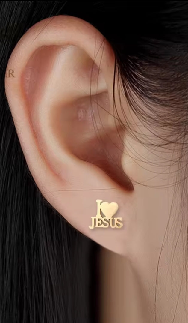 Gold or Silver, Stainless Steel I LOVE JESUS Earrings and Necklace