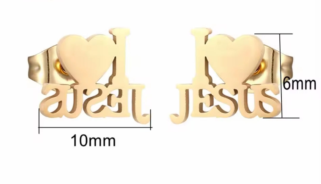Gold or Silver, Stainless Steel I LOVE JESUS Earrings and Necklace
