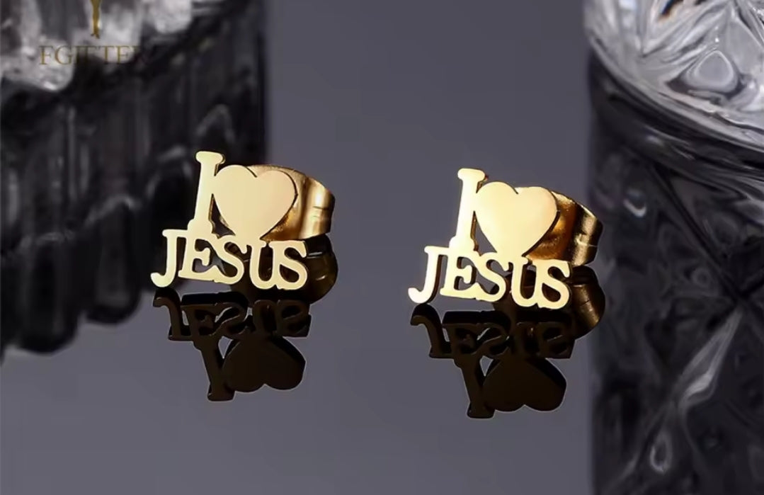 Gold or Silver, Stainless Steel I LOVE JESUS Earrings and Necklace