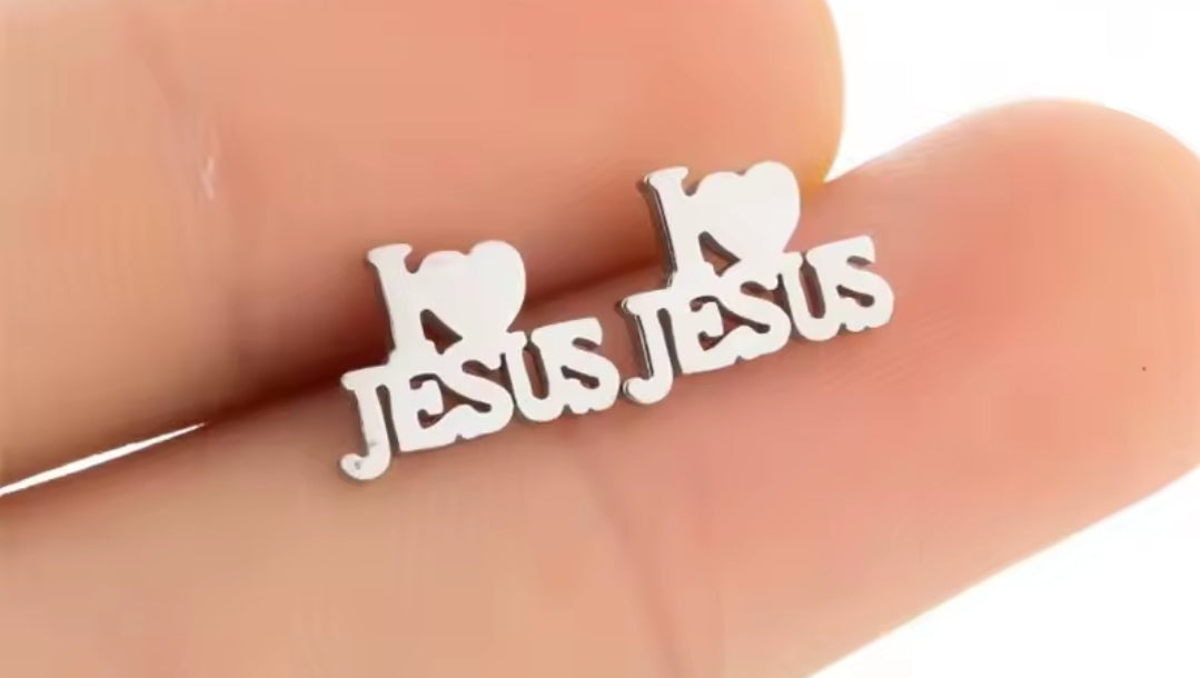 Gold or Silver, Stainless Steel I LOVE JESUS Earrings and Necklace