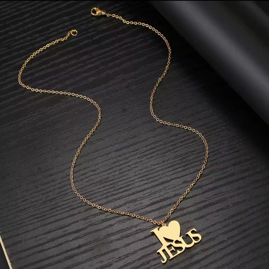 Gold or Silver, Stainless Steel I LOVE JESUS Earrings and Necklace