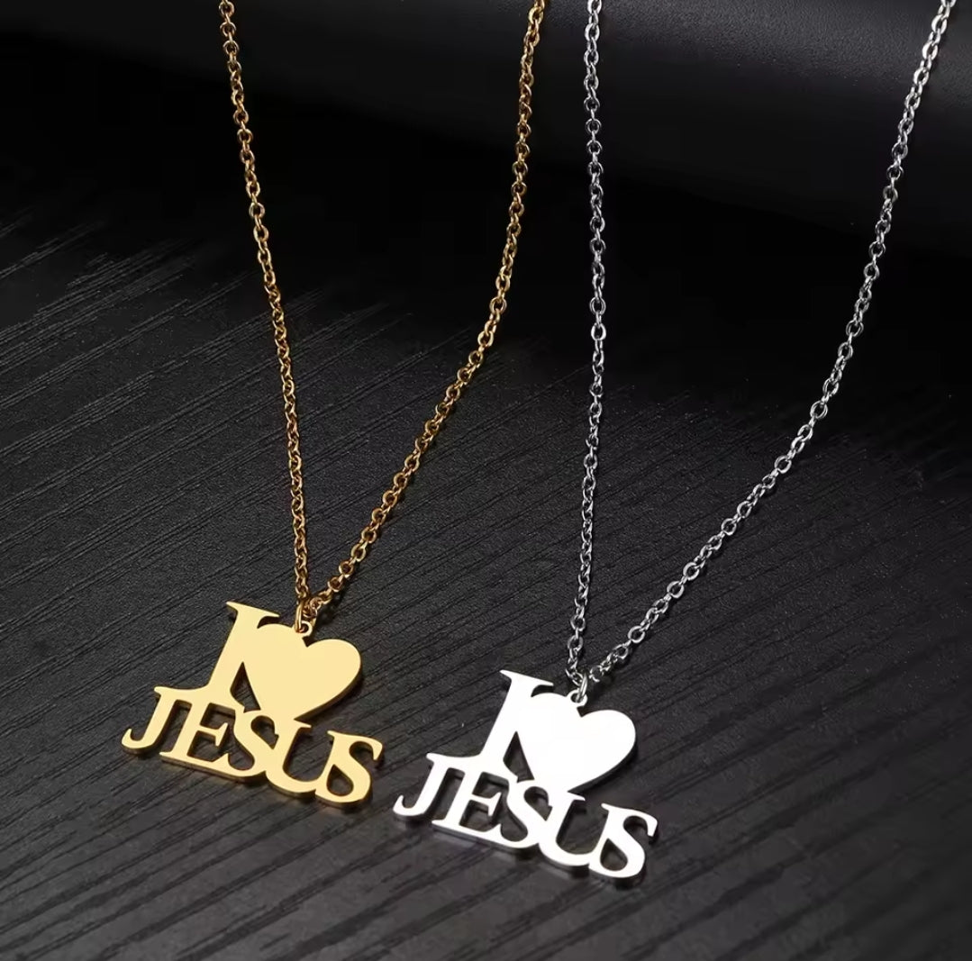 Gold or Silver, Stainless Steel I LOVE JESUS Earrings and Necklace