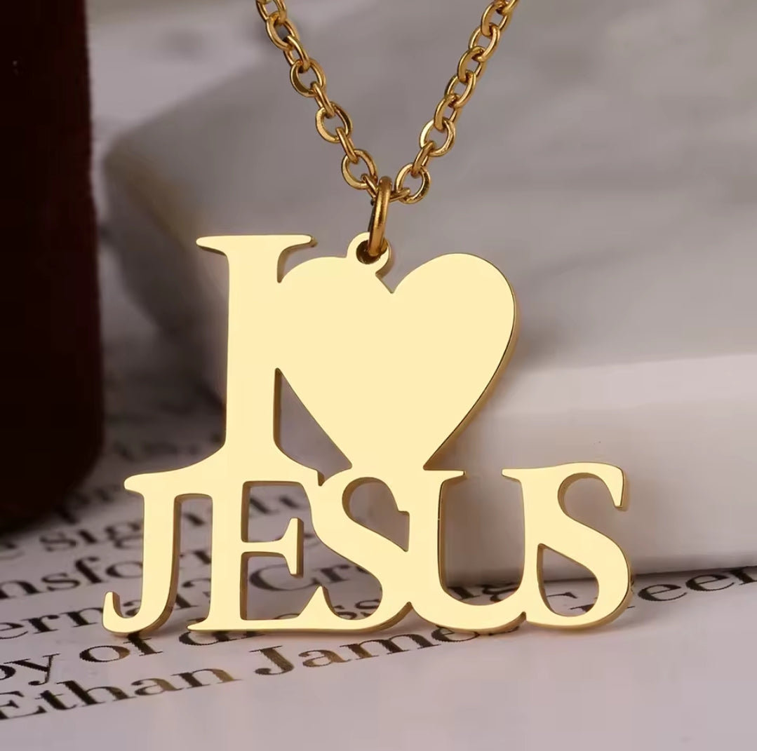 Gold or Silver, Stainless Steel I LOVE JESUS Earrings and Necklace