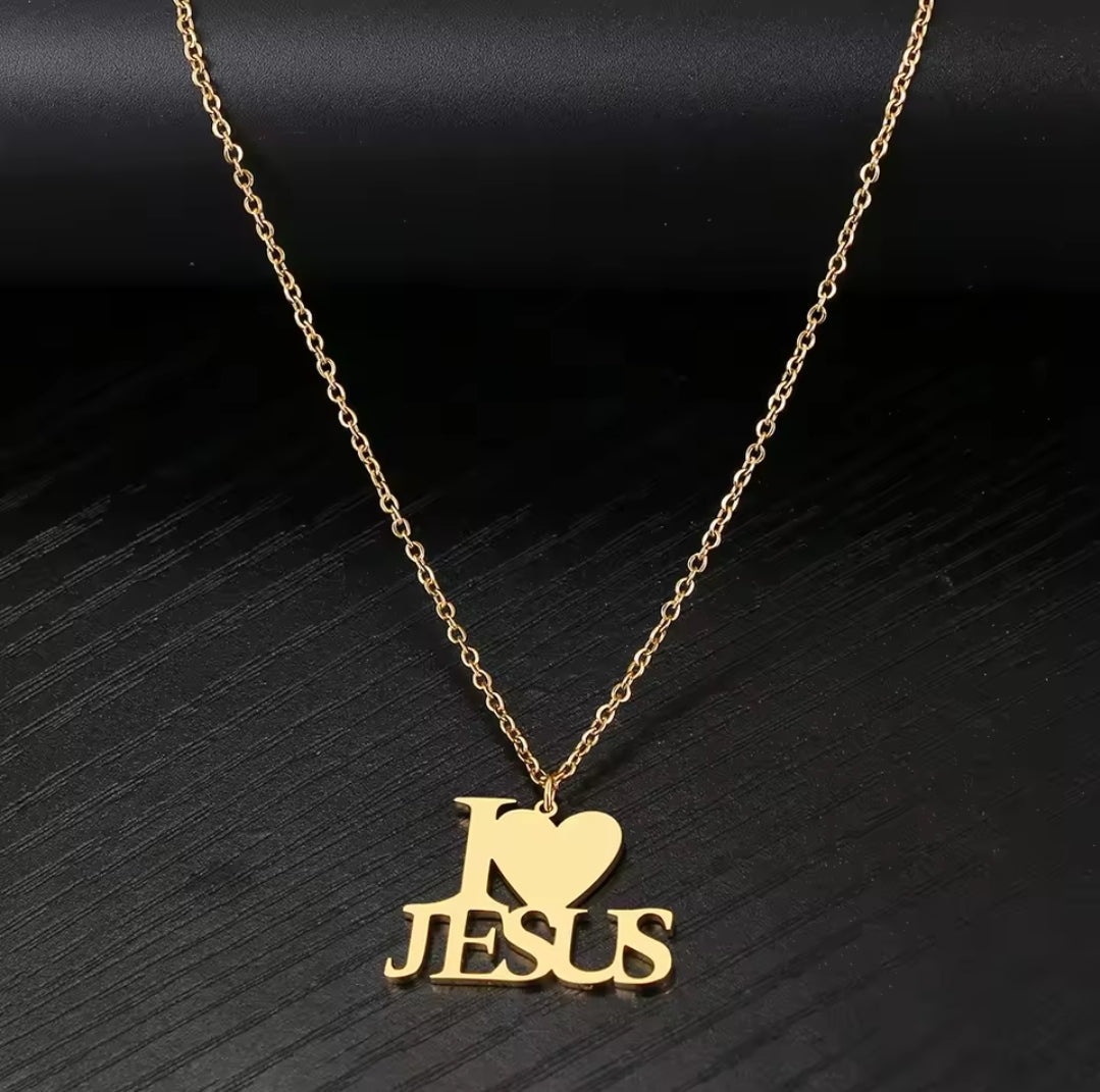 Gold or Silver, Stainless Steel I LOVE JESUS Earrings and Necklace