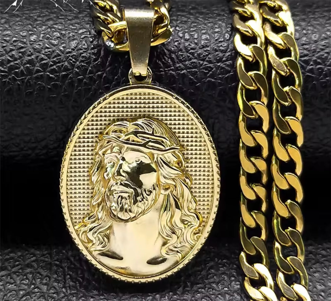 Mens Gold Stainless Steel Crown of Thorns Necklace