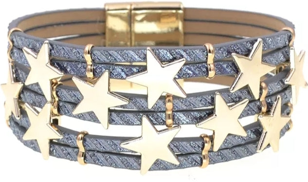 Magnetic Layered Bracelet with Gold Stars (Available in Silver, Dark Grey or Blue)