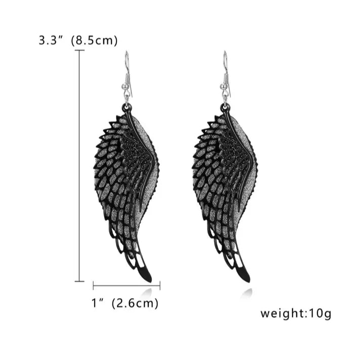 Black Metal Angel Wing Drop Earrings
