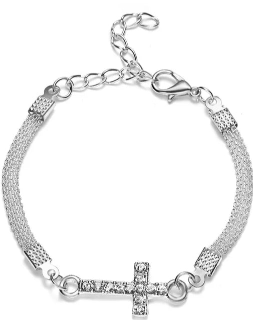 Rhinestone Prayer Cross Bracelet