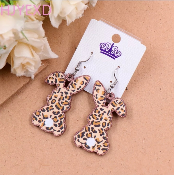 Leopard Print Bunny Rabbit Earrings