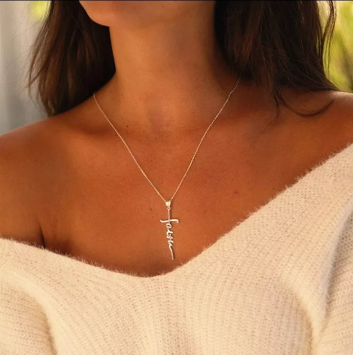 Cross /Faith, Jesus, Blessed, Believe, Pray, Fearless and Strength Silver or Gold Plated Pendant Necklace with 18inch chain