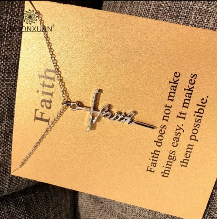 Cross /Faith, Jesus, Blessed, Believe, Pray, Fearless and Strength Silver or Gold Plated Pendant Necklace with 18inch chain