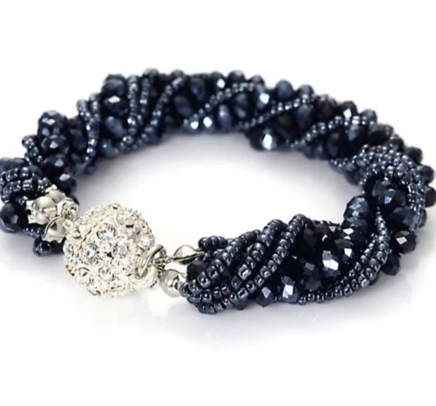 Multi-Layer Crystal Seed Bead, Magnetic Bracelets - Available in White, Silver, Blue Zircon, Hematite, Black, Champagne and Champagne Brown!