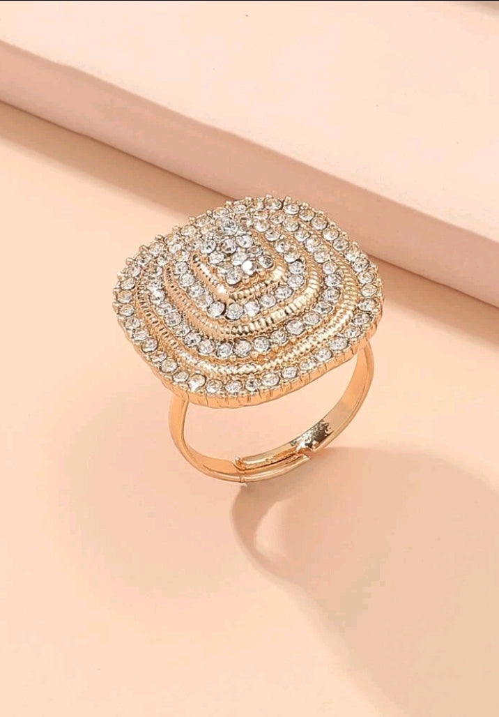 Rhinestone, Gold Fashion Adjustable Ring