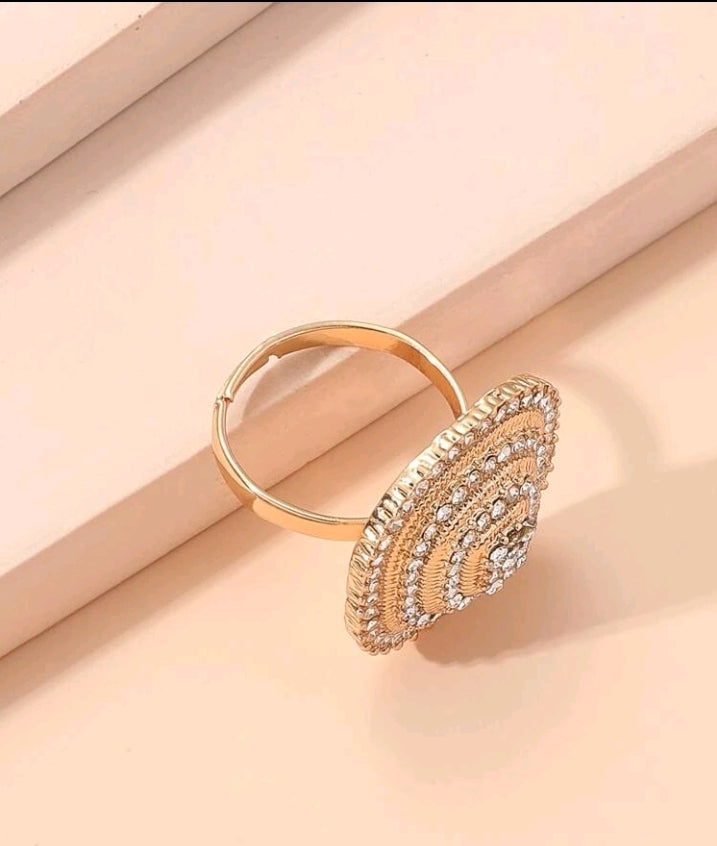 Rhinestone, Gold Fashion Adjustable Ring
