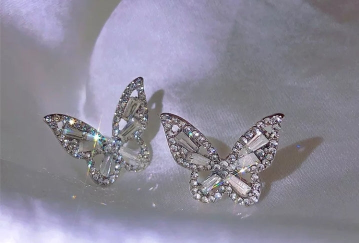 Rhinestone Butterfly Earrings (Available in Silver or Gold)