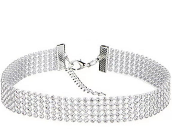 Choker Necklace with an Inlay of Rhinestones in the Collar
