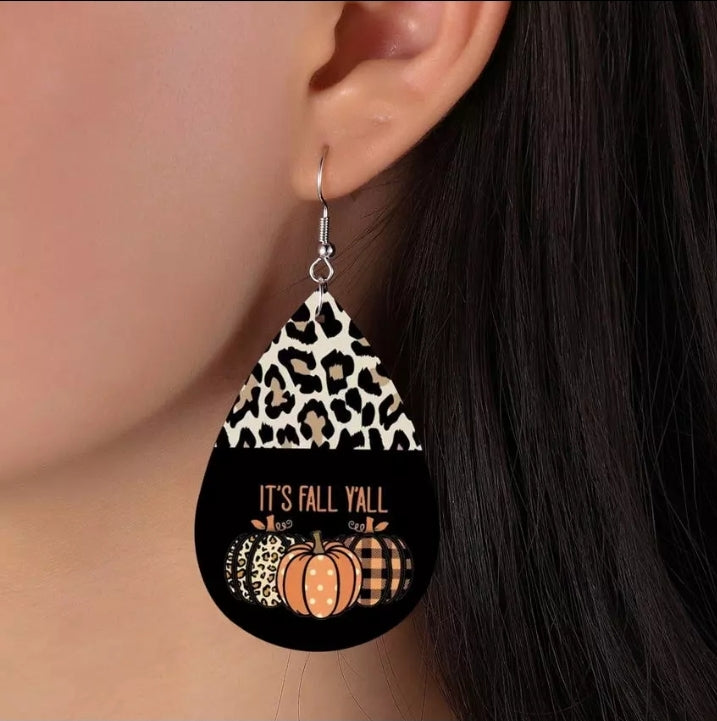 Leopard Pumpkin Print, Leather (IT'S FALL Y'ALL) Earrings