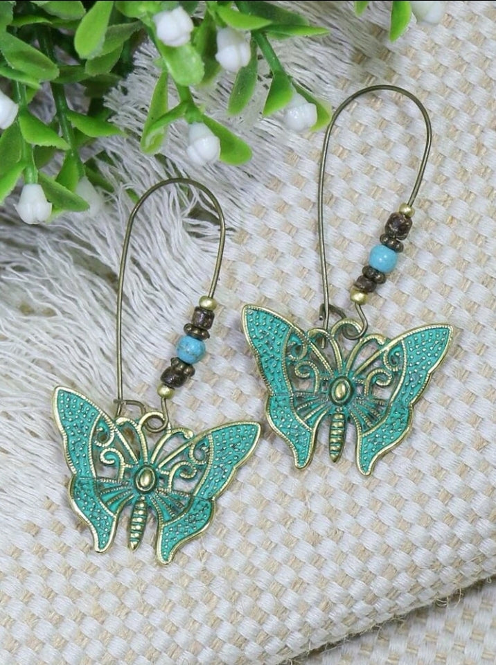 Turquoise Butterfly Charm Earrings