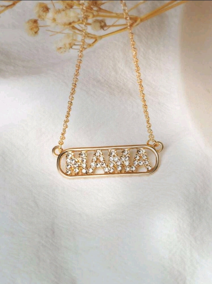 MAMA, Rhinestone Letter, Goldtone Necklace