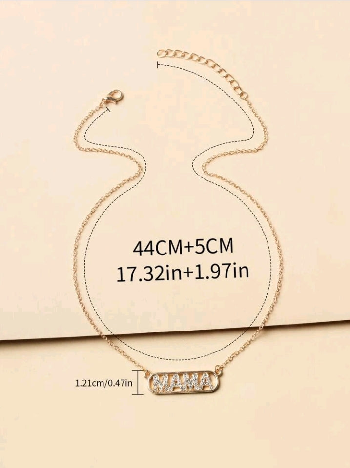 MAMA, Rhinestone Letter, Goldtone Necklace