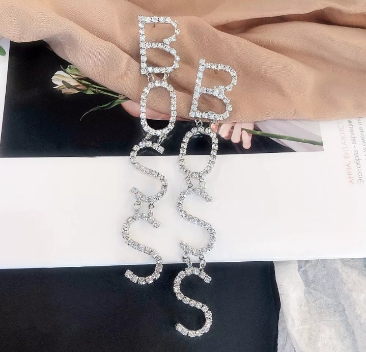 BOSS Rhinestone Letter Earrings