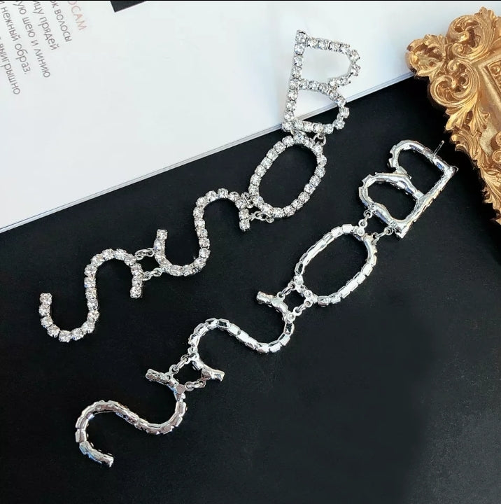 BOSS Rhinestone Letter Earrings