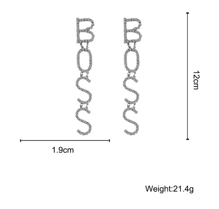 BOSS Rhinestone Letter Earrings