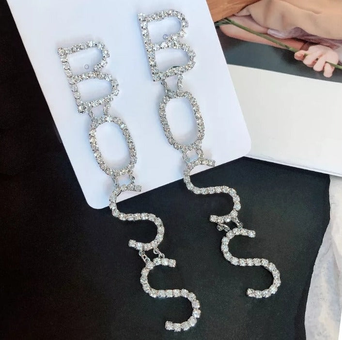 BOSS Rhinestone Letter Earrings