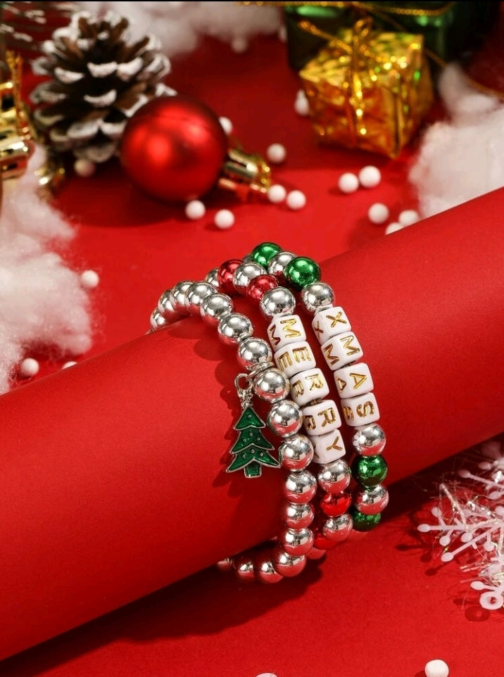 Christmas Tree Beaded Stack Bracelets
